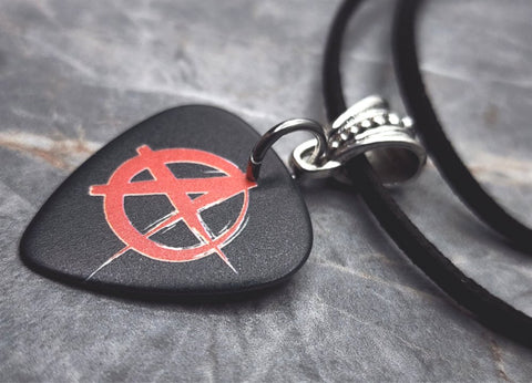 Anarchy Guitar Pick Necklace on Black Suede Cord