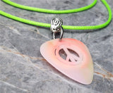 Peace Sign Cut Out Neon Guitar Pick Necklace with Neon Green Rolled Cord