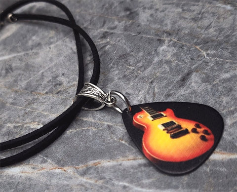 Electric Guitar Guitar Pick Necklace on Black Suede Cord