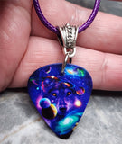 Galactic Wolf Guitar Pick Necklace on a Rolled Purple Cord