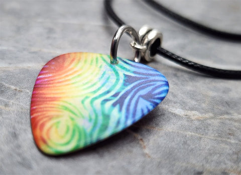 Tie Dye Guitar Pick Necklace with Black Rolled Cord