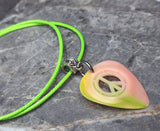 Peace Sign Cut Out Neon Guitar Pick Necklace with Neon Green Rolled Cord