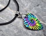 Tie Dye Swirl Guitar Pick Necklace on Black Rolled Cord