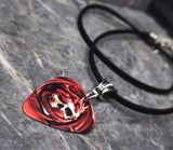 Dragon Wrapped Around a Skull Guitar Pick Necklace on Black Suede Cord