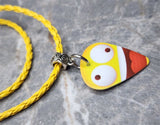 Crazy Face Emoji Guitar Pick Necklace on Yellow Braided Cord