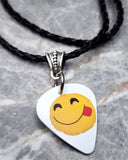 Tongue Out Emoji Guitar Pick Necklace with Black Braided Cord