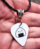 Onigiri Guitar Pick Necklace on Black Braided Cord