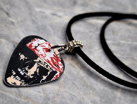 Classic Movie Monsters Skull with Bandages Guitar Pick Necklace on Black Suede Cord