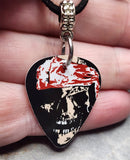Classic Movie Monsters Skull with Bandages Guitar Pick Necklace on Black Suede Cord