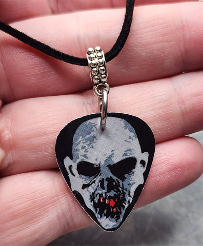 Classic Movie Monsters Zombie Guitar Pick Necklace on Black Suede Cord