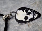 Classic Movie Monsters Skeleton Skull Guitar Pick Necklace on Black Suede Cord