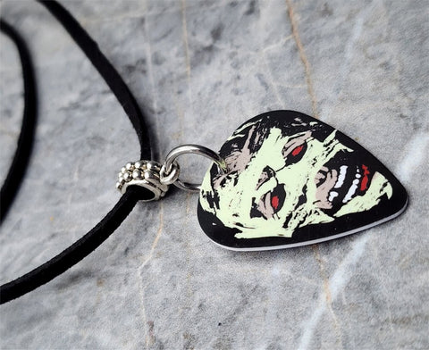 Classic Movie Monsters The Mummy Guitar Pick Necklace on Black Suede Cord
