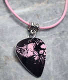 Winged Skull Guitar Pick Necklace on Pink Rolled Cord