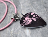 Winged Skull Guitar Pick Necklace on Pink Rolled Cord