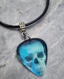 Holographic Evil Look to Skull Guitar Pick Necklace on Black Rolled Cord