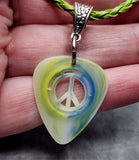 Peace Sign Cut Out Guitar Pick Necklace with Green Braided Cord