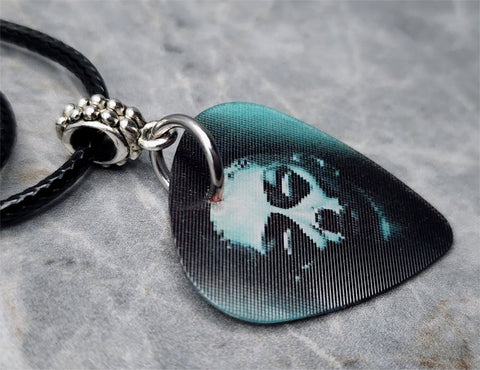 Holographic Face Split in Half Guitar Pick Necklace on Black Rolled Cord