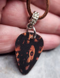 Holographic Skulls Guitar Pick Necklace on Brown Suede Cord