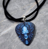 Blue Monster Guitar Pick Necklace with Black Suede Cord