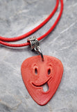 Sticking Out It's Tongue Emoji Cut Out Red Guitar Pick with Red Rolled Cord Necklace