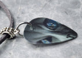 Holographic Aliens and Stonehenge Guitar Pick Necklace on Gray Suede Cord