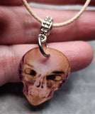 Holographic Skull Guitar Pick Necklace with Tan Rolled Cord