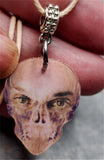 Holographic Skull Guitar Pick Necklace with Tan Rolled Cord