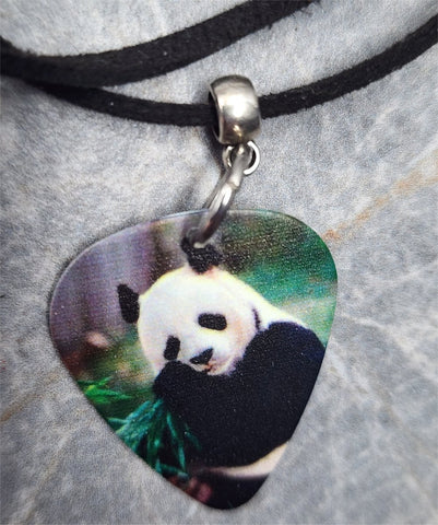 Panda Bear Guitar Pick Necklace with Black Suede Cord