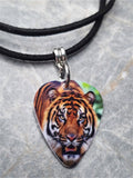 Tiger Guitar Pick Necklace on Black Suede Cord