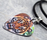 Tiger Guitar Pick Necklace on Black Suede Cord