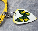 Yellow Butterfly Guitar Pick Necklace with Yellow Braided Cord