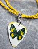 Yellow Butterfly Guitar Pick Necklace with Yellow Braided Cord