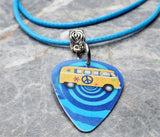 VW Hippie Bus Guitar Pick Necklace with Rolled Blue Cord