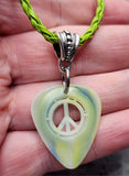 Peace Sign Cut Out Guitar Pick Necklace with Green Braided Cord
