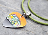 VW Hippie Bus Guitar Pick Necklace on Rolled Lime Green Cord