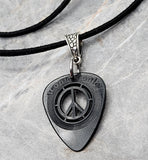 Black Peace Sign Cut Out Guitar Pick Necklace with Black Suede Cord