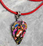 Trippy Mushroom Scene Guitar Pick Necklace with Red Rolled Cord