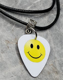 Happy Face Emoji Guitar Pick Necklace with Black Rolled Cord