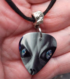 Close Up Mr. Gray Alien Guitar Pick Necklace with Black Suede Cord