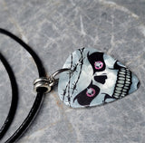 Skull and Barbed Wire Guitar Pick Necklace with Black Rolled Cord