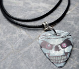 Skull and Barbed Wire Guitar Pick Necklace with Black Rolled Cord