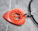 Peace Sign Cut Out Orange Guitar Pick with Black Rolled Cord Necklace