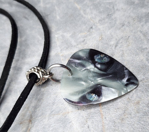 Close Up Mr. Gray Alien MOP Guitar Pick Necklace with Black Suede Cord