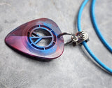 Peace Sign Cut Out Guitar Pick Necklace with Light Blue Rolled Cord
