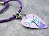 Dragonfly Guitar Pick on a Purple Braided Cord Necklace