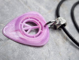 Violet Peace Sign Cut Out Guitar Pick Necklace with Black Rolled Cord