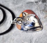 Wolf Guitar Pick Necklace with Black Suede Cord