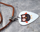 Brown Owl Guitar Pick Necklace with Brown Suede Cord