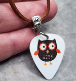 Brown Owl Guitar Pick Necklace with Brown Suede Cord