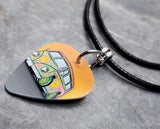 VW Hippie Bus Guitar Pick Necklace on Black Rolled Cord